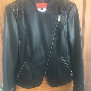 Bebe Genuine Leather Motto Jacket